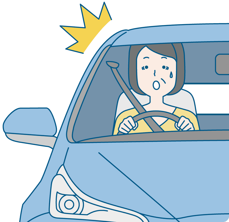 運転中に驚いている女性のイラスト
