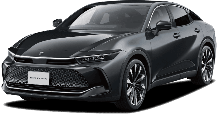 クラウン クロスオーバー RS(2.4L ターボハイブリッド車)のフロントビュー、ボディカラーはブラック×マッシブグレー(メーカーオプション)