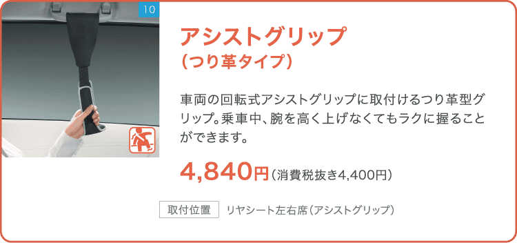 アシストグリップ（つり革タイプ）：車両の回転式アシストグリップに取付けるつり革型グリップ。