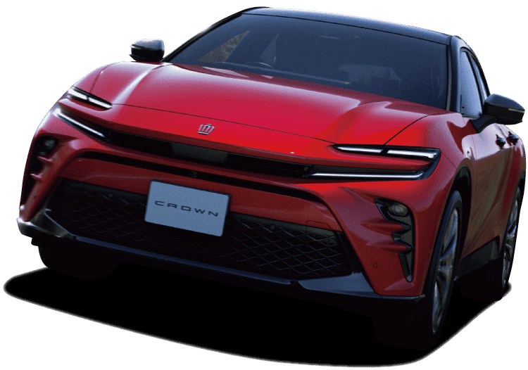 クラウン スポーツ Z(2.5L・ハイブリッド)のフロントビュー。ボディカラーはブラック×エモーショナルレッドⅢ(メーカーオプション)。
