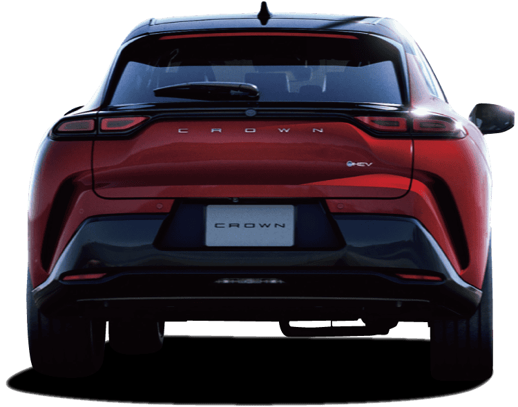 クラウン スポーツ Z(2.5L・ハイブリッド)のリヤビュー。ボディカラーはブラック×エモーショナルレッドⅢ(メーカーオプション)。