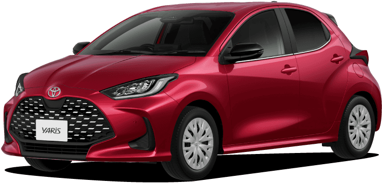 ヤリス Z（ハイブリッド・2WD）のフロントサイドビュー。ボディカラーはセンシュアルレッドマイカ（メーカーオプション）。