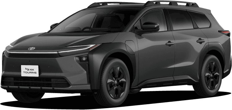 bZ4X Touring Z（4WD）のフロントサイドビュー。ボディカラーはマグネタイトグレーメタリック。