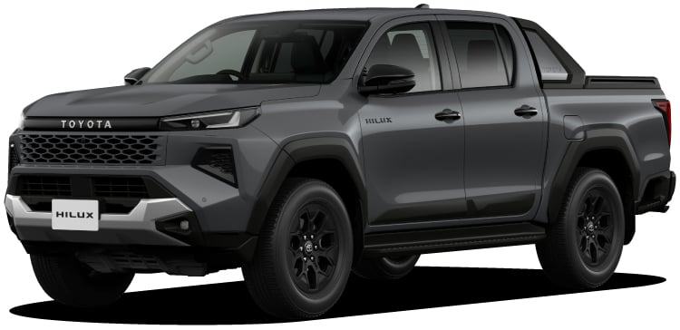 ハイラックス Z“Adventure”のフロントサイドビュー。ボディカラーはアッシュ。