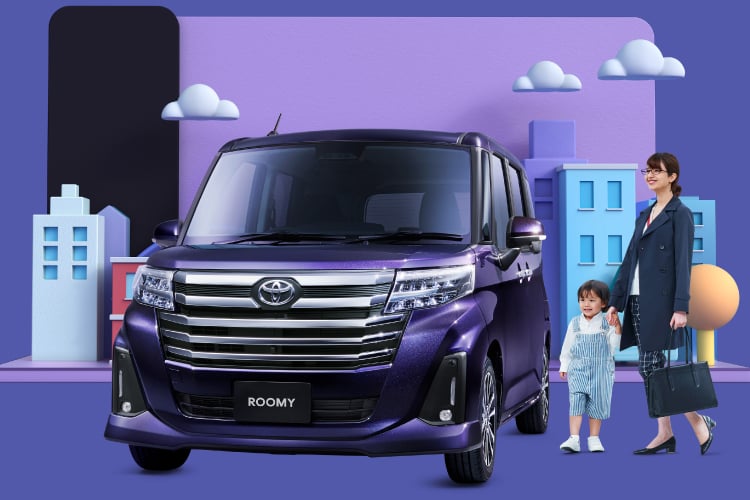 ルーミー カスタムG-Tのフロントビュー。ボディカラーはクールバイオレットクリスタルシャイン(メーカーオプション)。